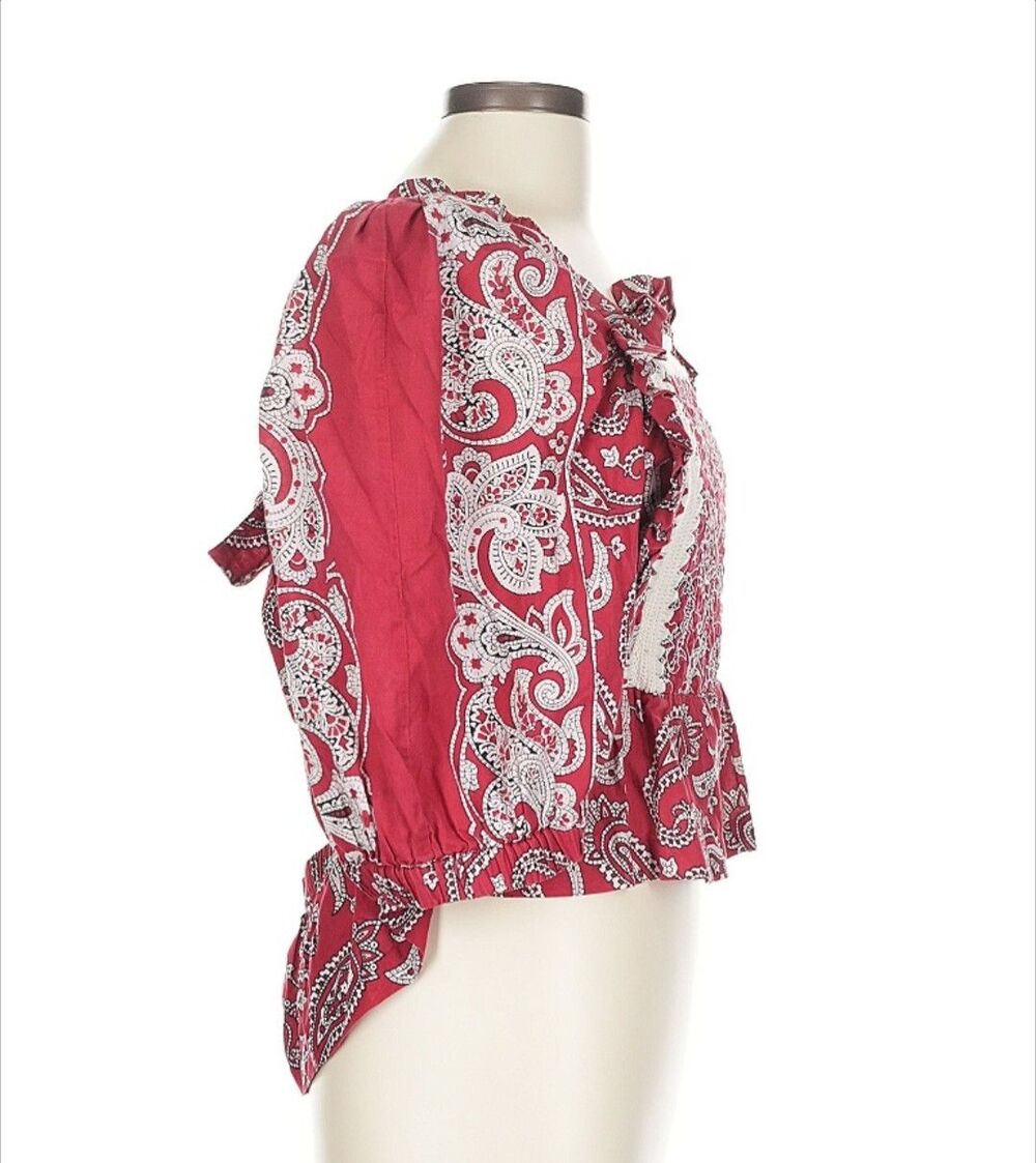SEA New York Red Paisley Bandana Embroidered Open Back Theodora Top Size L - Picture 9 of 10